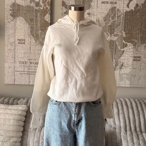 Magaschoni Cream‎ Knit Balloon Sleeve Hoodie Sweater XS